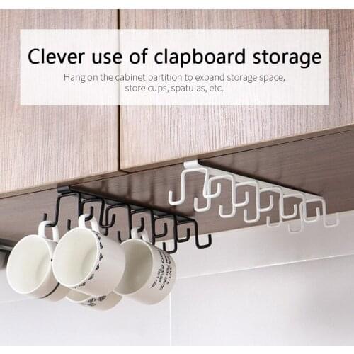 1PC Double-row Hook Punch-free Hanging Cup Holder Home Cupboard Shelf Closet Clothes Mug Shelf Wardrobe Holder Kitchen Gadgets