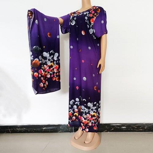 2021 Summer Fashion African Dresses For Women O-neck Exquisite Bubble Print Maxi Ladies Plus Size Dress Scarf Vestidos Casual