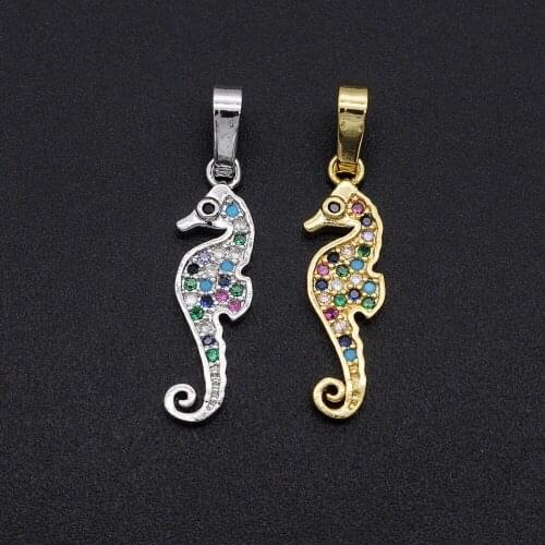 26x6mm 100% CZ Zircon DIY Jewelry Sea Horse Charm Pendant Wholesale Jewellery Accessories Necklace Making Charms Top Quality