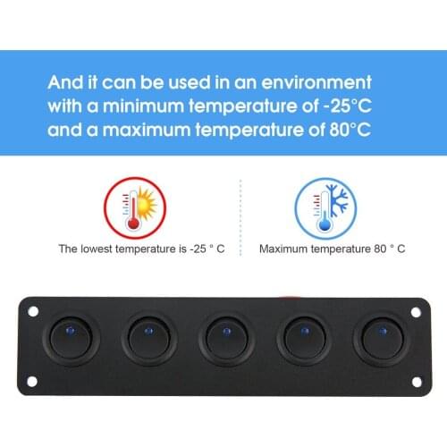 5 Gang 12V Rocker Switch for Car Marine Boat Circuit Breakers Overload Protected LED Light Rocker Switch Panel Circuit
