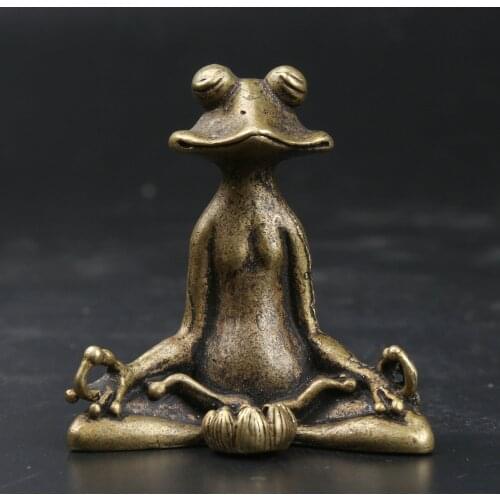 55MM/2.2" Collect Curio Rare Chinese Fengshui Bronze Exquisite Animal Sit In Meditation Frog Common Pond Frog Pendant Statue 88g