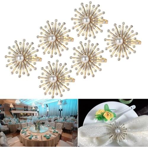 6Pcs Gold Sun Flower Alloy Napkin Ring For Wedding Table Decoration Napkin Holder Birthday Party Towel Ring Dining Decor