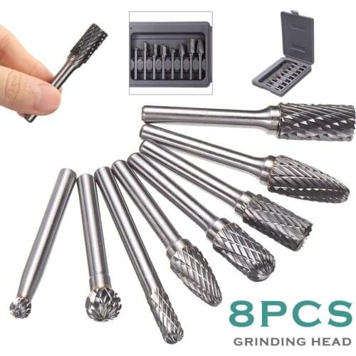 8pcs Tungsten Carbide Milling Cutter Rotary Tool Burrs Set CNC Engraving Abrasive Tools Metalworking Milling Polishing Bit