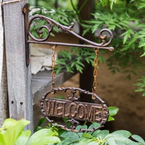 Antique retro cast iron hanging welcome sign