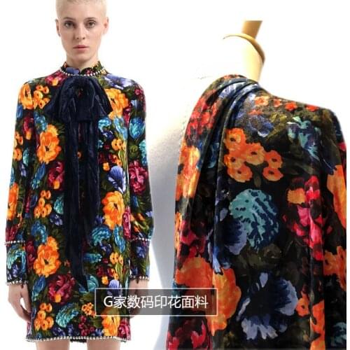Velvet printed polyester fabric cloth autumn and winter fashion clothing dress fabric custom wholesale alibaba express