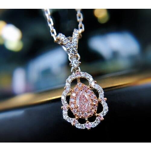 CZ Pink Water Drop Shaped Crystal Pendant New AAA Cubic Zirconia Silver Color Women Necklace Charm Lady Cocktail Party Jewelry
