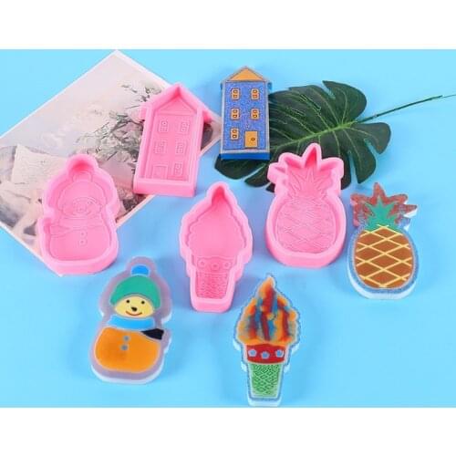 Pineapple House Snowman Keychain Epoxy Resin Mold Jewelry Pendants Silicone Mould DIY Crafts Decorations Casting Tools