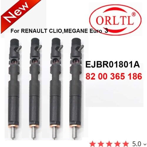 4PC Common Rail Diesel Injector EJBR01801A 82 00 365 Nozzle 186 8200365186 For RENAULT CLIO,MEGANE Euro 3