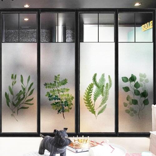 Custom Size Static Cling Window Film Plant Style Decorative Frosted Glass Sticker For Bathroom Bedroom Living Room Kitchen Balco
