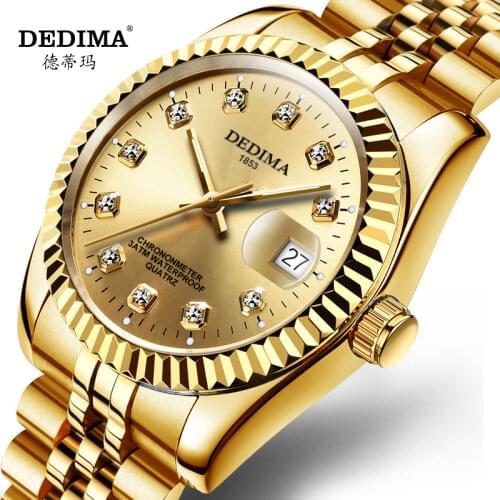 KINGNUOS 2020 simple and stylish couple steel belt watch calendar models waterproof mens ladies gold diamond watch
