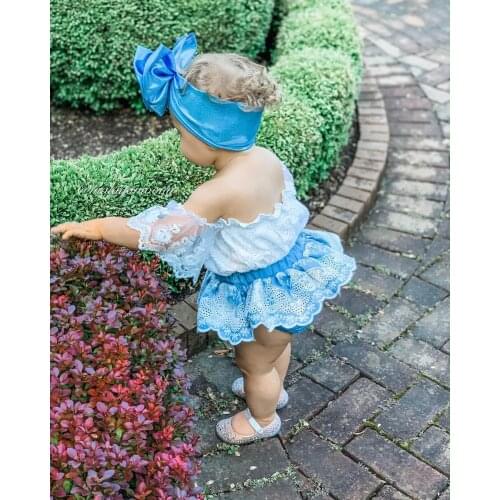 Summer Infant Baby Girls Clothes Set Lace Short Sleeve Off Shoulder Romper+Ruffles Tutu Shorts+Headband 3Pcs Girl Outfits 0-18M