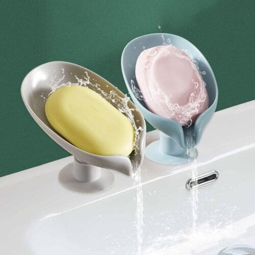 Leaf Shape Soap Box Bathroom Soap Holder with Suction Cup Drain Soap Dish Plastic Soap Tray Bathroom Accessories