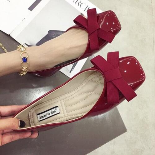 Square Toe Leather Flats Slip on Flat Heel Casual Shoes Women All Match Knot Decoration Ballet Loafers 2020 New spring autumn