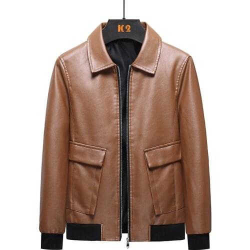 Men Autumn New Causal Vintage Leather Jacket Coat Men Outfit Design Motor Biker Zip Pocket PU Leather Jacket Men Large Size 8XL