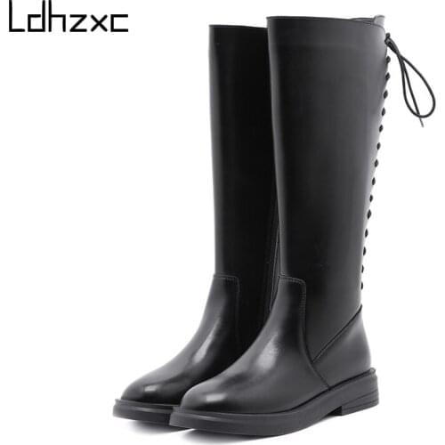 LDHZXC 2020 Knee High Boots For Women Wide Calf patent leather Long Black Boots Women Rubber Sole Non-slip Zipper Autumn Winter