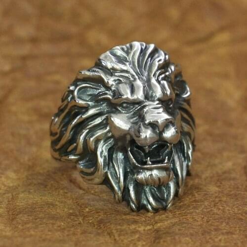 LINSION 925 Sterling Silver King of Lion Ring Mens Biker Rock Punk Ring TA191 US Size 7~15