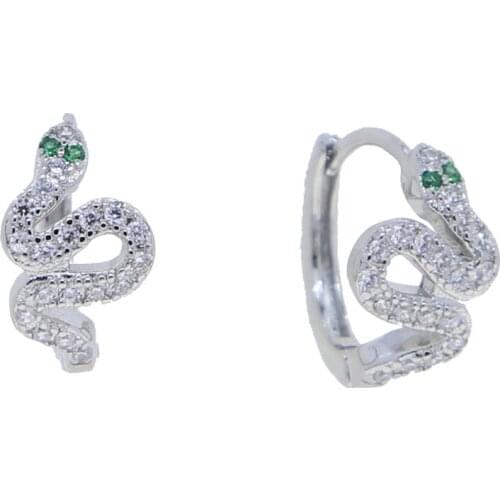 Multi Piercing Mini Huggie Hoop Micro Pave Cubic Zirconia CZ 925 Sterling Silver Gold Plated Lovely Snake Hoop Earring