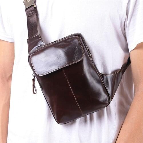 Fashion Cow Leather Men Chest Bag Messenger Bag Crossbody Bag Brown Casual Simple Single Anti Theft Shoulder Bagfor Man