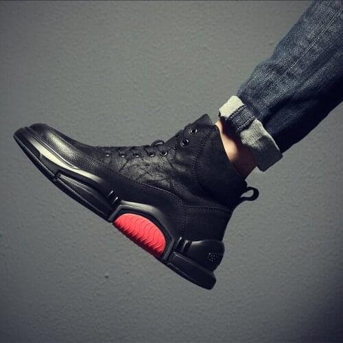 Men Black 2019 Autumn winter Keep Warm Men Casual Shoes PU Leather Breathable Fashion Men Shoes High Quality Chaussure S8-08