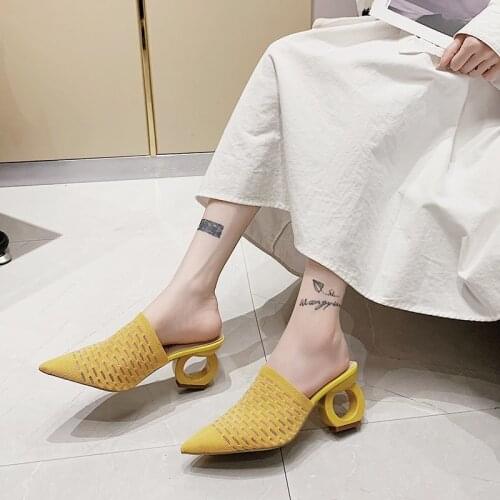 Ladies High Heels Women Shoes Outdoor Slippers Casual Woman Pumps Knitted Hollow Mules Shoes Fashion Ladies Mules Female Shoes