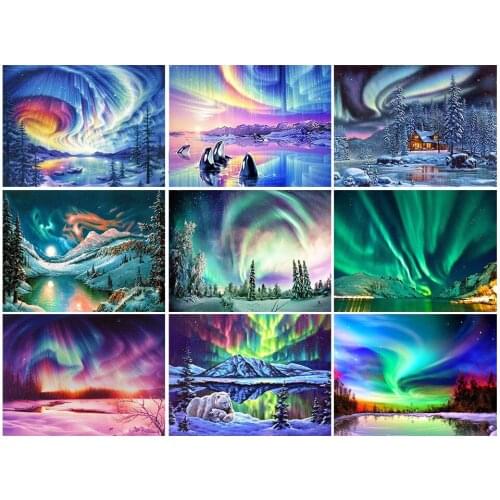5D DIY Diamond Painting Aurora Landscape Cross Stitch Kit Full Drill Square Embroidery Mosaic Picture Crystal Home Decor Crafts