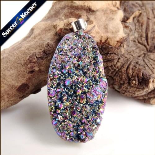Natural Multi-color Agates Pendant Electroplating Quartz Crystal Cluster Minerals Reiki Healing Crystal Fit Jewelry Making AA763