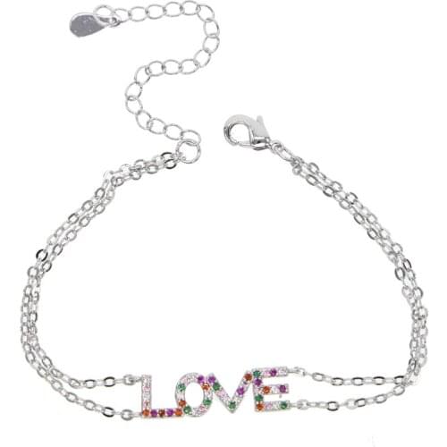 New Gift for Valentines Day Colorful Letter Love Crystal Charms Bracelets for Women Jewelry 16+5cm adjustable size