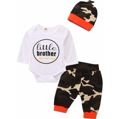 Newborn Baby Boy Clothes Litter Brother Baby Bodysuit+Deer printed Pants+Hat 3pcs set for Christmas day Baby Clothing Sets