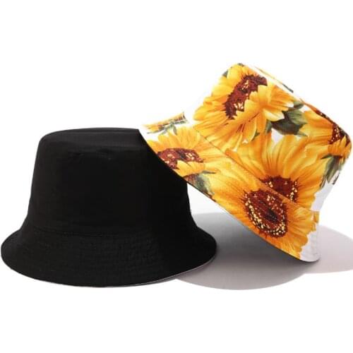 2019 Two Side Reversible Sunflower bucket hat for women female girls fisherman hat panama bob hat summer sun hat