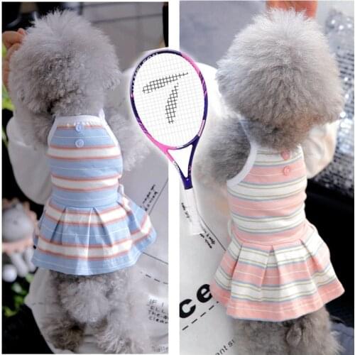 Stripe Dog Clothing With Button Cotton Cute Skirt Two Feet Girl Boy Blue Pink Pet Cat Product Chihuahua Sweatshirt XS XXL Summer