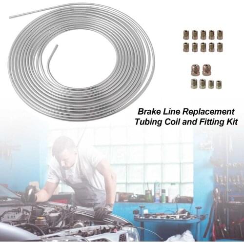 Roll Tube Coil Of 3/16 Inch OD Zinc-galvanized Iron Brake Hose Line Tubing Pipe Rust Resistant With 16Pcs Inverted Tube Nuts