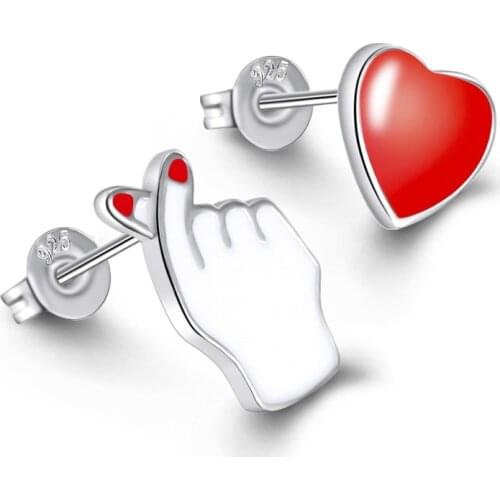Women Heart-shaped gestures Stud Earrings Unique personality Silver Color women girls Simple charm Ear jewelry