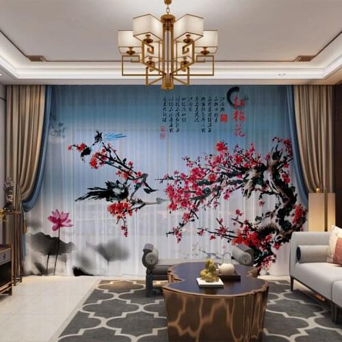 Floral Birds 3D Customized Photo Curtains Natural Deer Drape Panel Sheer Tulle Curtains For Living Room Door Kitchen Bedroom
