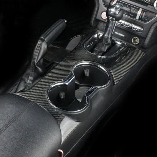 Carbon Fiber For Ford Mustang Car Inner Center Console Gear Shift Panel Water Cup Holder Cover Trim strip Sticker Accessories