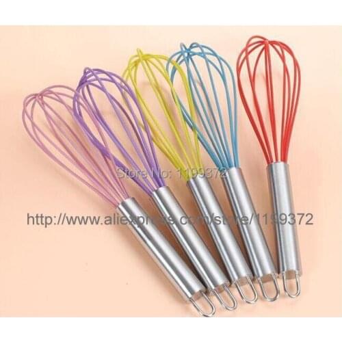 500pcs a lot 10" silicone coated egg whisk eggbeater stainless steel handle kitchen gadget , free ship