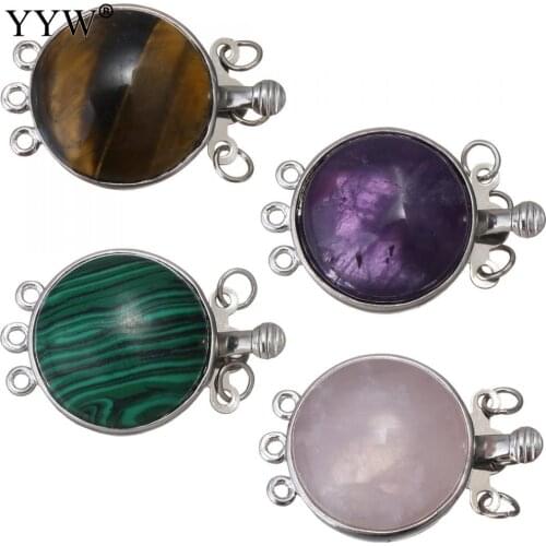 Natural Stone Round Box Clasp 27x17.5x9mm Silver Color 3 Strand Clasp Necklace Bracelets Jewelry Finding Gem Stone Quartz Creat