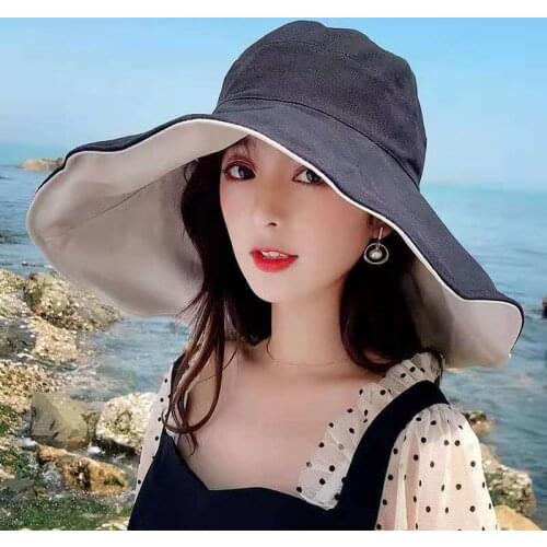 Womens UPF 50+ Wide Brim Roll-up Sun Hat Summer Beach Cap Finshing Hat Sun Protective