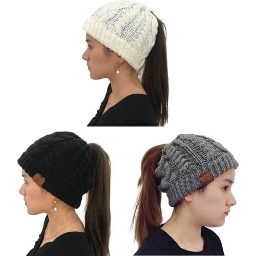 HanXi New Ponytail Beanie Women Winter Hats Crochet Knitted Twist Ski Cap Skullies Beanies Warm Caps Female Stylish Hat Ladies