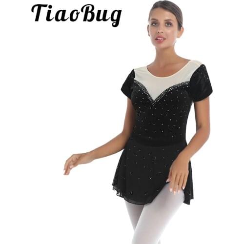 Women Ballet Dress Adult Girl Ballerina Shiny Diamond Velvet Gymnastics Leotard Figure Skating Ballet Dance Leotard Tutu Dress