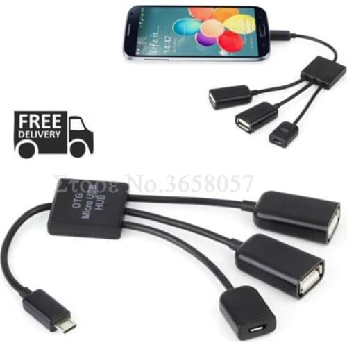 100pcs/lot* 3 in 1 micro usb OTG Hub Cable Connector Spliter 3 Port USB Power Charging Charger adapter For Tab pad mp3