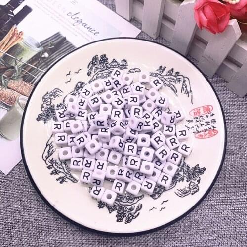 20pcs 10*10mm Cube Acrylic Letter Beads Single Alphabet "R" White Square Bracelet Jewelry Making Beads