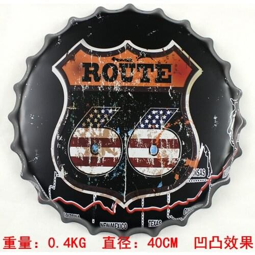 20pcs/lot 40CM 16" Movie 007 Route 66 beer Wine vintage Bottle Cap Retro Tin Metal Sign Pop Drink Kitchen Home Decor