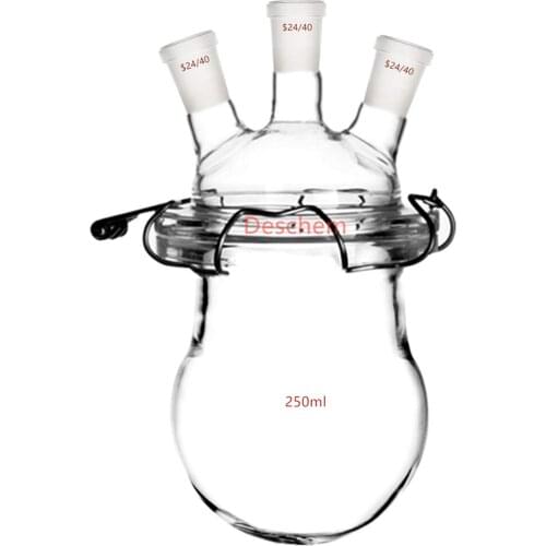 24/40 Glass Reactor 3-Neck Round Bottom Three Necks Reaction Kettle Flask With Steel Clamp