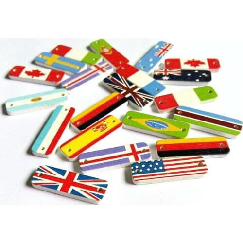 50PCs/lot Wooden Buttons Mix "National flag" Letter Sewing Buttons 2 Holes Scrapbooking Crafts DIY Multicolor