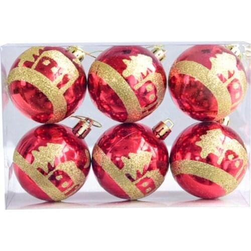 Christmas Tree Decoration Holiday Hanging Ball Bright Boxed Painted Fashion 6PCS Red Color NEW Snow Scene Xmas 6pcs