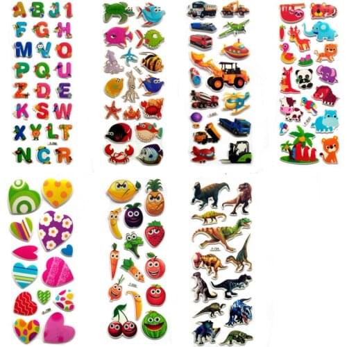 7 Sheets/Pack Kids Stickers 3D Puffy Bulk Cartoon Zoo Animal Scrapbooking Stickers for Girl Boy Birthday Gift G0461