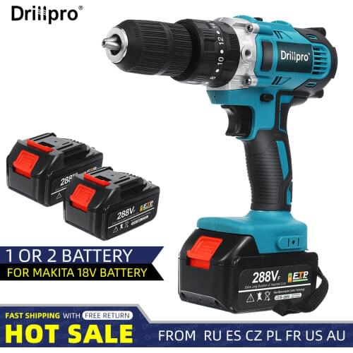 Drillpro 3 IN 1 Brushless Electric Drill 90N.m Screwdrive Hammer Power Tool 15000Amh Battery Drill Driver For Makita Battery