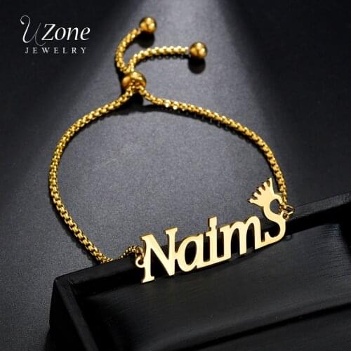 UZone Custom Name Bracelet With Crown Personalized Stainless Steel Adjustable Chain Bracelets For Women Handmade Jewelry Gift