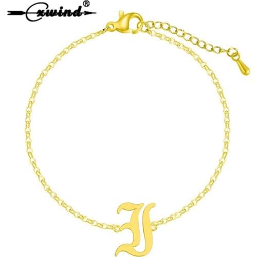 Cxwind Stainless Steel Letter Bracelets Geometric Shape Jewelry Adjustable Chain Bracelet for Women Girl 2019 Gift
