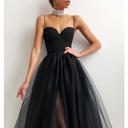 Elegant Lady Off Shoulder Spaghetti Strap Party Dress Women Sexy Halter Spliced Mesh A-Line Dresses Solid Ballet Clothing Dress